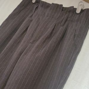 Pinstriped paperbag waist gray dress pants